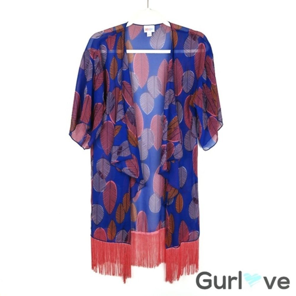 Lularoe S Blue Fringe Leaves Monroe Kimono